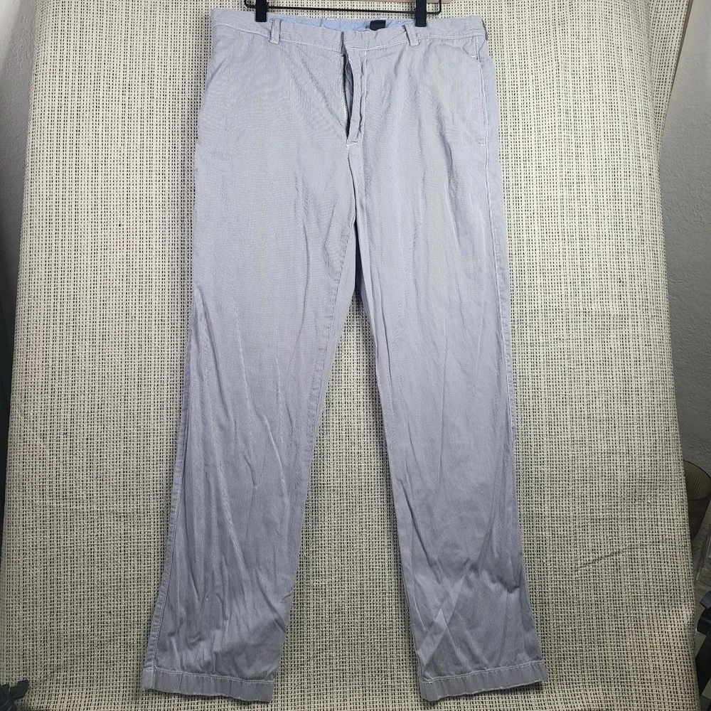 J Crew Pants Mens 34x32 Blue White Pinstripe Classic Slim Fit Cotton Preppy‎